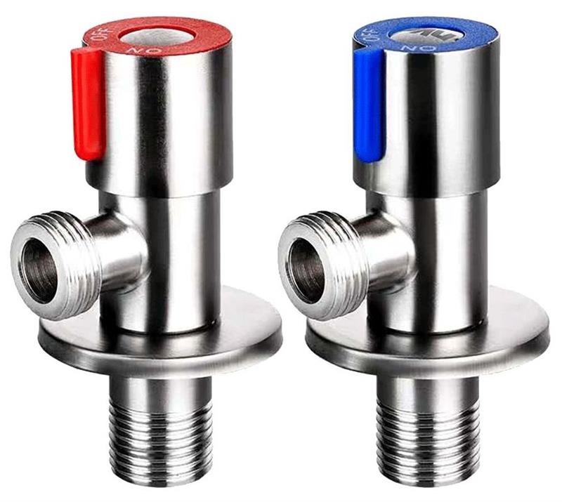 Nerezový rohový ventil s keramickými destičkami 1/2"x3/8" TE-66N.1 sada 2ks modrý/červený