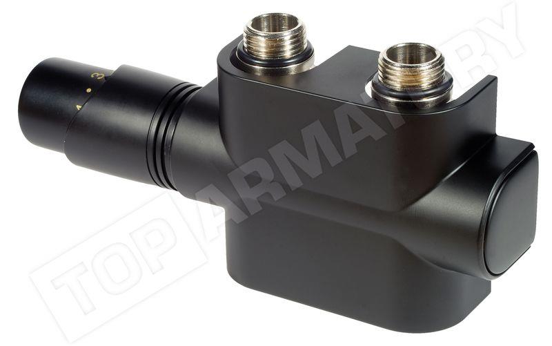 SET pro středové připojení koupelnových těles, přímý, kryt černý, s hlavicí